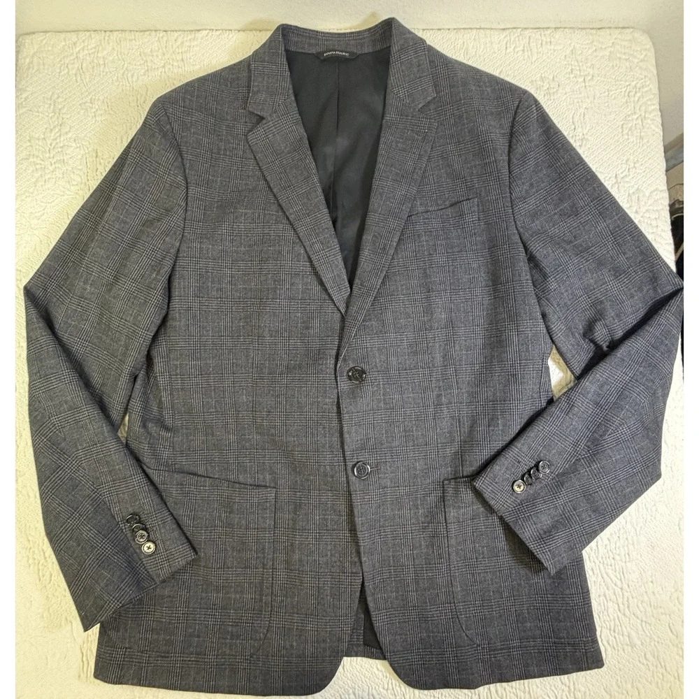 Banana Republic Men's 44R Sport Coat Blazer Gray Glen Plaid Cotton Sondrio Italy
